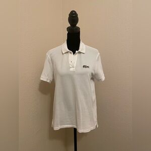 Lacoste printed croc logo polo shirt in white